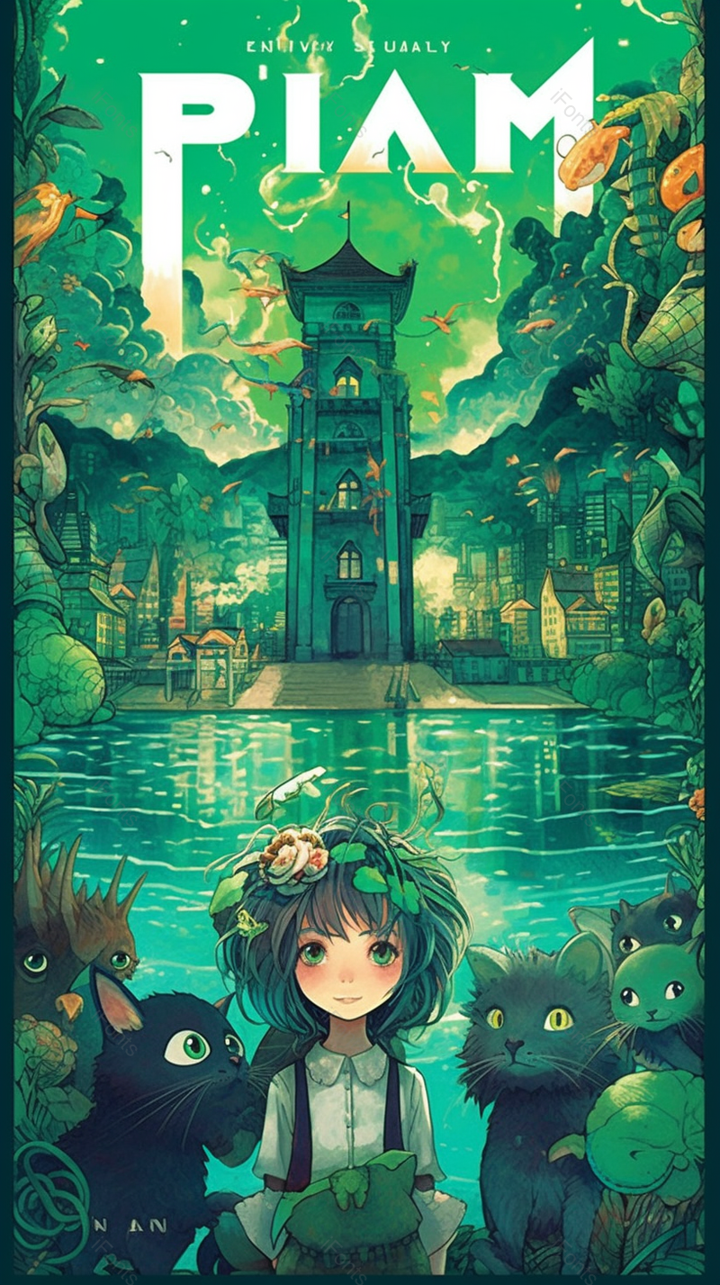 可爱绿色女生全身半身雨林潮湿唯美海报素材,插画/手绘图,插画/手绘图库,插画/手绘图下载,插画/手绘